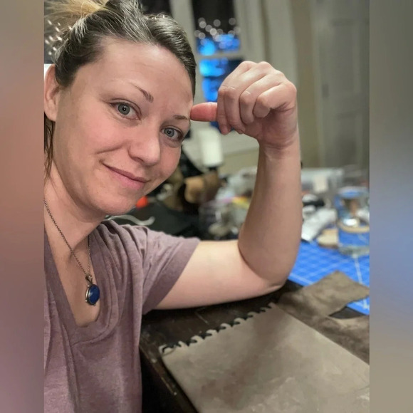 Teal Leather Crossbody Handbag w/Citrine Crystal, NWT, Handmade by me - Picture 5 of 6